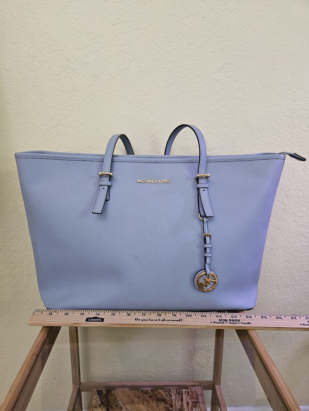 Michael Kors Powder Blue Leather Tote with Gold Hardware